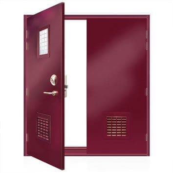 ExcluDoor® 5 double SR5 doorset with vision panel and lower ventilated panels.