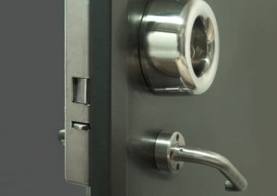 External locking option with lever handle and cylinder guard and internal single point lock.
